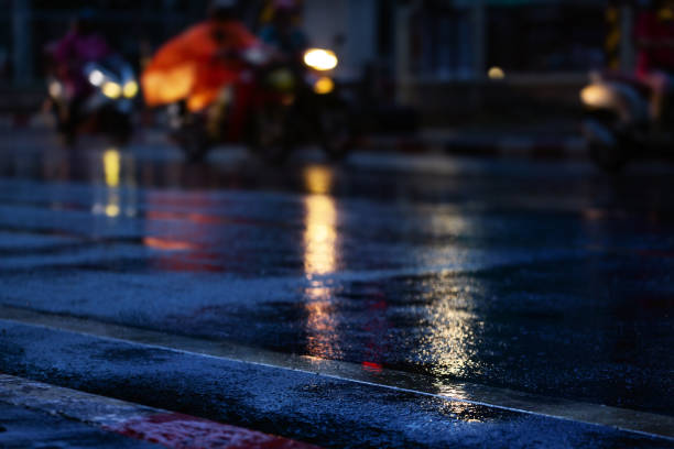 istock Night scene of city light after hard rain fall. 1253555158