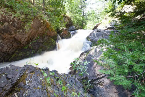 Long Slide Falls, Marinette County, Wisconsin June 2020 on the North Branch Pemebonwon River, horizontal