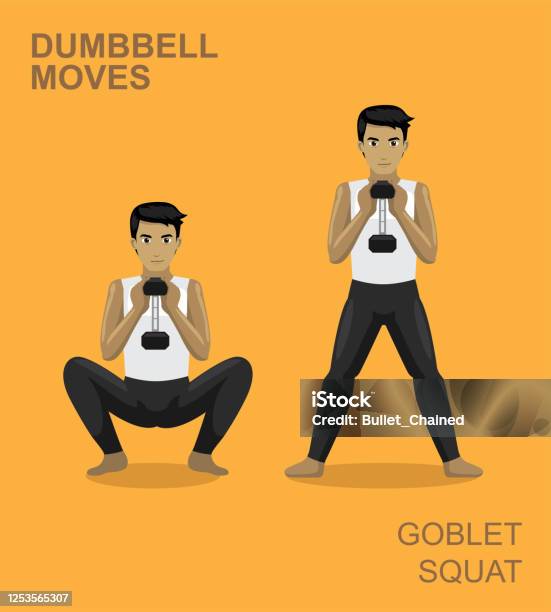Goblet Squat Dumbbell Moves Manga Gym Set Illustration Stock Illustration - Download Image Now