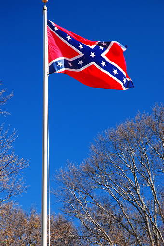 The controversial Confederate battle flag flies over a Civil War Cemetery