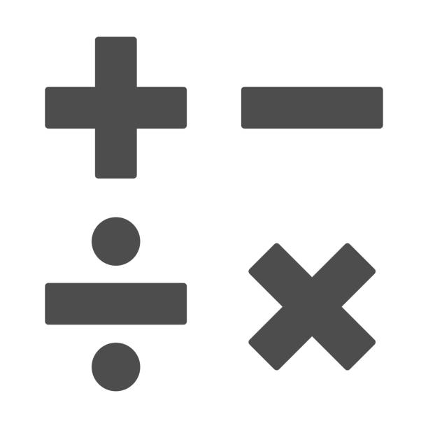 přidat, odečíst, rozdělit, násobit symboly pevné, koncept vzdělávání, matematika vypočítat znamení na bílém pozadí, základní matematické symboly plus, mínus, násobení a dělení v glyfu. vektor. - znaménko plus stock ilustrace