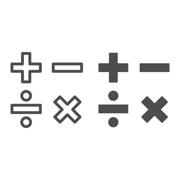 Add, subtract, divide, multiply symbols line and solid, Education concept, Math calculate sign on white background, Basic math symbols plus, minus, multiplication and division in outline. Vector. Add, subtract, divide, multiply symbols line and solid, Education concept, Math calculate sign on white background, Basic math symbols plus, minus, multiplication and division in outline. Vector digital health logo stock illustrations