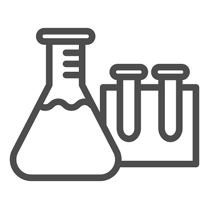 Beakers for chemistry line icon, education concept, Laboratory glassware sign on white background, Test tubes icon in outline style for mobile concept and web design. Vector graphics