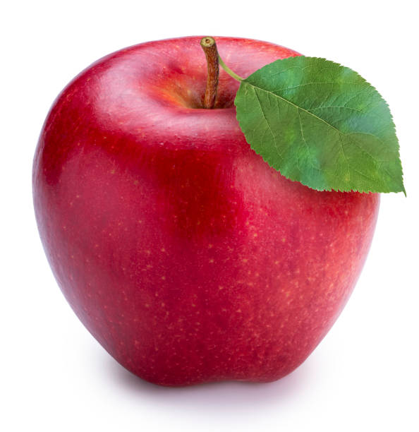 istock Fresh red apple isolated on white,Apple with a green leaf isolated on white background. 1253569089