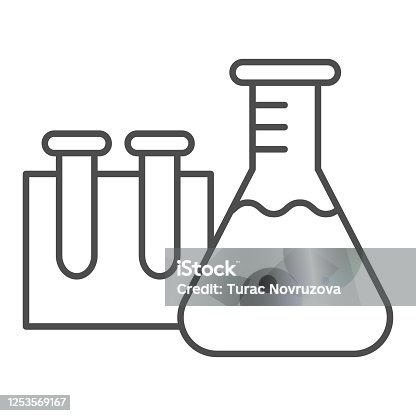 istock Beakers for chemistry thin line icon, education concept, Laboratory glassware sign on white background, Test tubes icon in outline style for mobile concept and web design. Vector graphics. 1253569167