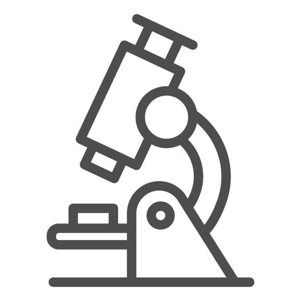 ilustrações, clipart, desenhos animados e ícones de ícone da linha de microscópio, conceito de educação, bioquímica e microbiologia sinalizam em fundo branco, ícone de microscópio no estilo de contorno para conceito móvel, web design. gráficos vetoriais. - microscope