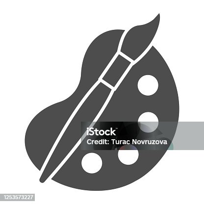 istock Brush and palette solid icon, Back to school concept, Paints sign on white background, Color palette and artistic brush icon in glyph style for mobile concept, web design. Vector graphics. 1253573227