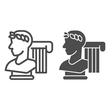 Greek statue and column line and solid icon, Back to school concept, monument and column sign on white background, Vintage ancient Greece elements icon in outline style for mobile. Vector graphics