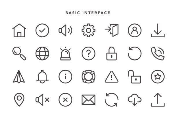 Basic Interface Icons Basic Interface Icons - Vector EPS 10 File, Pixel Perfect 28 Icons. log on stock illustrations