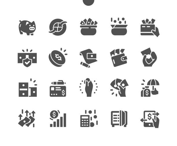 Money Well-crafted Pixel Perfect Vector Solid Icons 30 2x Grid for Web Graphics and Apps. Simple Minimal Pictogram Money Well-crafted Pixel Perfect Vector Solid Icons 30 2x Grid for Web Graphics and Apps. Simple Minimal Pictogram banking symbols stock illustrations