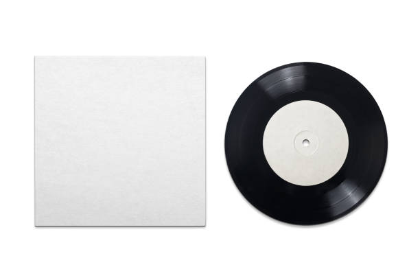 istock Vinyl phonograph record with cardboard cover on white background. 1253582223