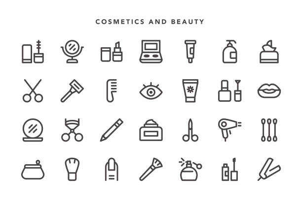 illustrazioni stock, clip art, cartoni animati e icone di tendenza di icone cosmetiche e di bellezza - manicure make up brush razor beauty