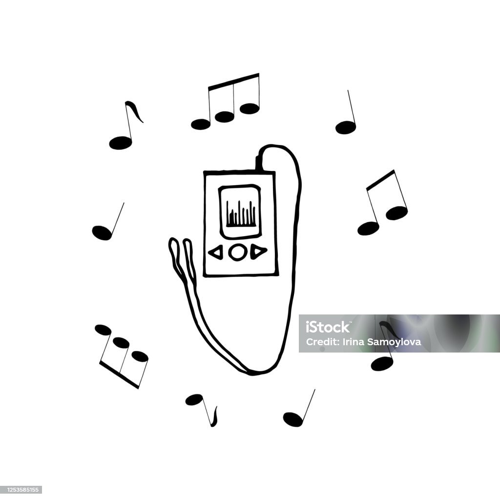 Mp3 Player With Headphones And Musical Notes Around Hand Drawn In Doodle  Style Vector Scandinavian Monochrome Composition Template For Design Card  Sticker Poster Music Melody Stock Illustration - Download Image Now - iStock