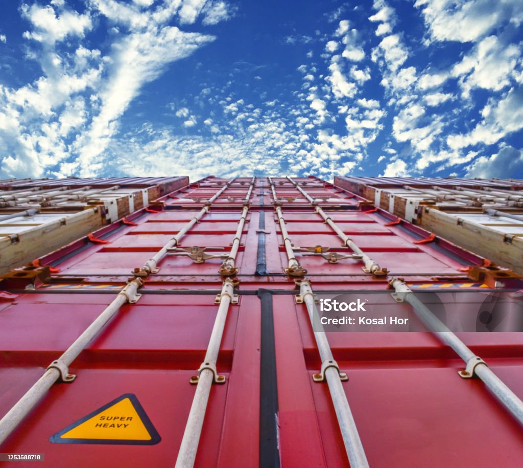 Container Image Angled View Low Angle View Of Containers Stack Inside Container Yard With Blue Sky ...