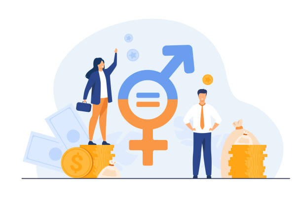 ilustraciones, imágenes clip art, dibujos animados e iconos de stock de igualdad salarial de género en las empresas - salary