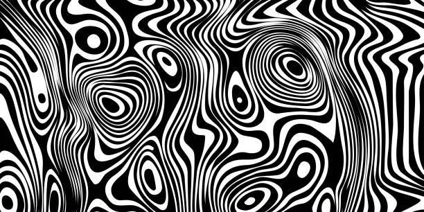 ilustrações, clipart, desenhos animados e ícones de banner largo de ilusão óptica, fundo com linhas distorcidas - sensory perception backgrounds abstract concepts