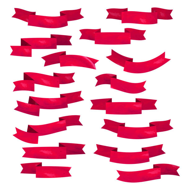ilustraciones, imágenes clip art, dibujos animados e iconos de stock de conjunto de cintas planas rojas aisladas sobre fondo blanco. ilustración vectorial de banner de cinta. encaje de acuarela. - paper lace isolated on red white