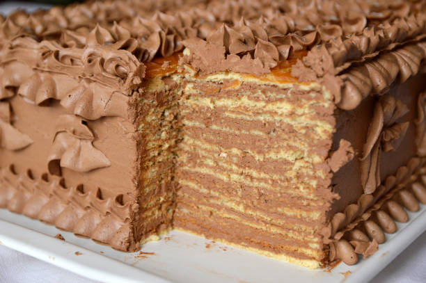 istock hungarian doberge cake with chocolate close up 1253591373