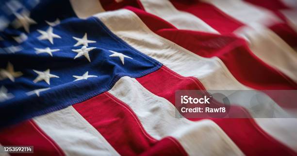 Usa Flag Us Of America Sign Symbol Background Closeup View Stock Photo - Download Image Now