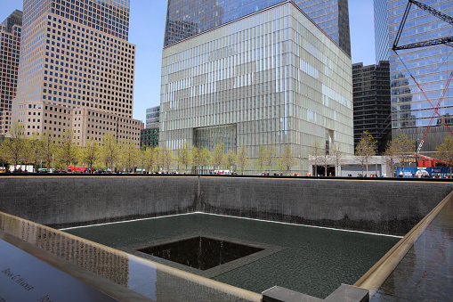 New York City, USA - April 29, 2019: September 11th memorial in lower Manhattan. New York City. USA