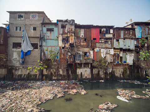 Poor and impoverished slums of Dharavi in the city of Mumbai