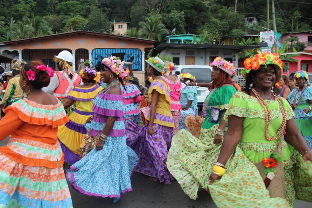 Every year the Carnival Congo Festivities in Portobelo, Colón - Costa Arriba, Panama goes on with the most colorful of sites. Festival de la pollera conga en Portobelo with Parades on the water and in the streets with Festival Captains Hats and the celebration of the Queen and King, Princesses and Princes. People from all over Panama and from all over the world come to enjoy the clothes, food, fun & happy occasion.