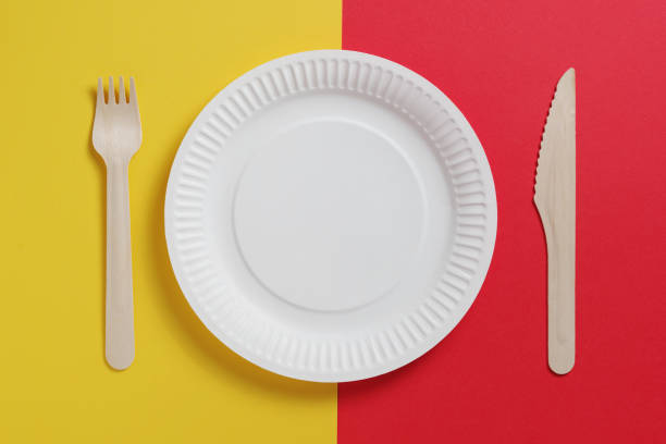 istock Disposable plate and wooden cutlery 1253596767