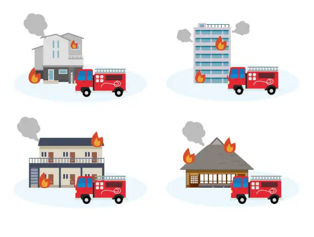 Vector illustration of Building architecture fire