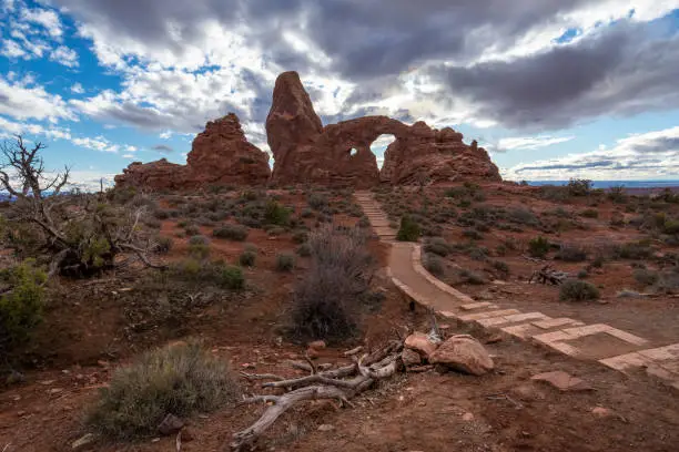 Photo of Backlit Turret Arch Before Sunset