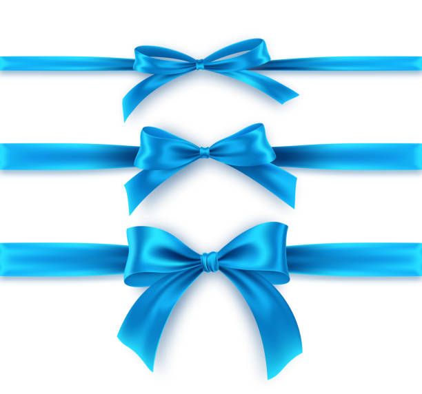 istock Set blue Bow and Ribbon on white background. Realistic blue bow for decoration design Holiday frame, border. Vector illustration 1253600326
