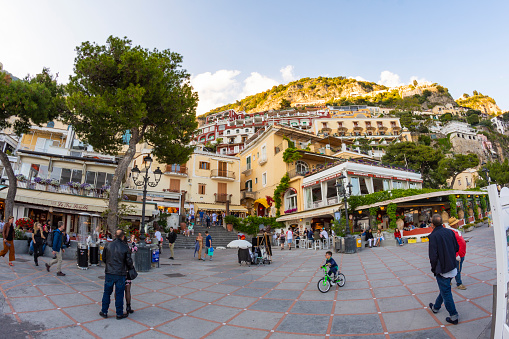 A large compass rose welcomes people in the old town of Noli, a town in the province of Savona (3 shots stitched)