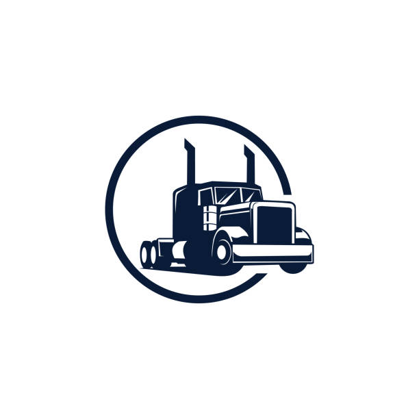 ilustraciones, imágenes clip art, dibujos animados e iconos de stock de diseño de logotipo vectorial de camión azul - semi truck illustrations