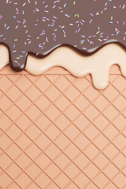 istock Chocolate and Vanilla Ice Cream Melted with Sprinkles on Wafer Background. 1253601538