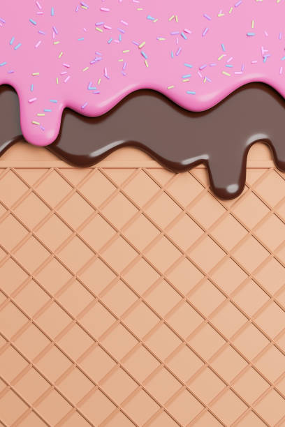 istock Chocolate and Strawbery Ice Cream Melted with Sprinkles on Wafer Background. 1253601554