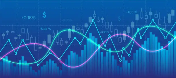 Vector illustration of financial graph with line chart stock market.