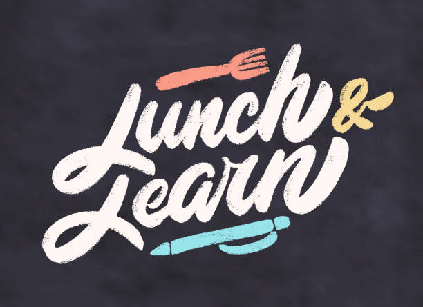Lunch and learn. Vector lettering. Lunch and learn. Vector hand drawn lettering. lunch stock illustrations