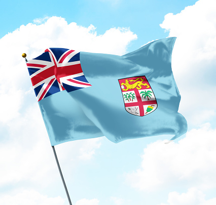 Flag of Fiji Raised Up in The Sky