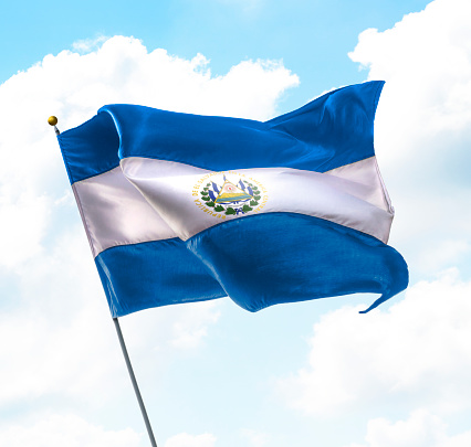 Flag of El Salvador Raised Up in The Sky