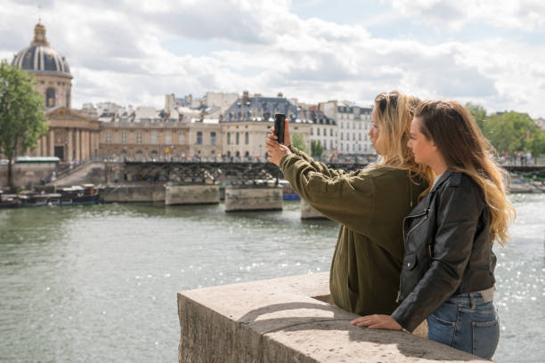 Friends in Paris taking selfie