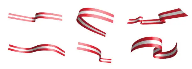 Vector illustration of Set of holiday ribbons. Austrian flag waving in the wind. Separation into lower and upper layers. Design element. Vector on white background