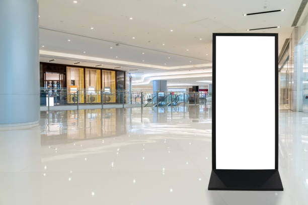 empty billboard for mock up in modern shopping mall. - window display commercial sign blank nobody imagens e fotografias de stock