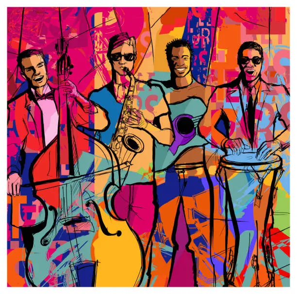 Vector illustration of Jazz band on a colorful background