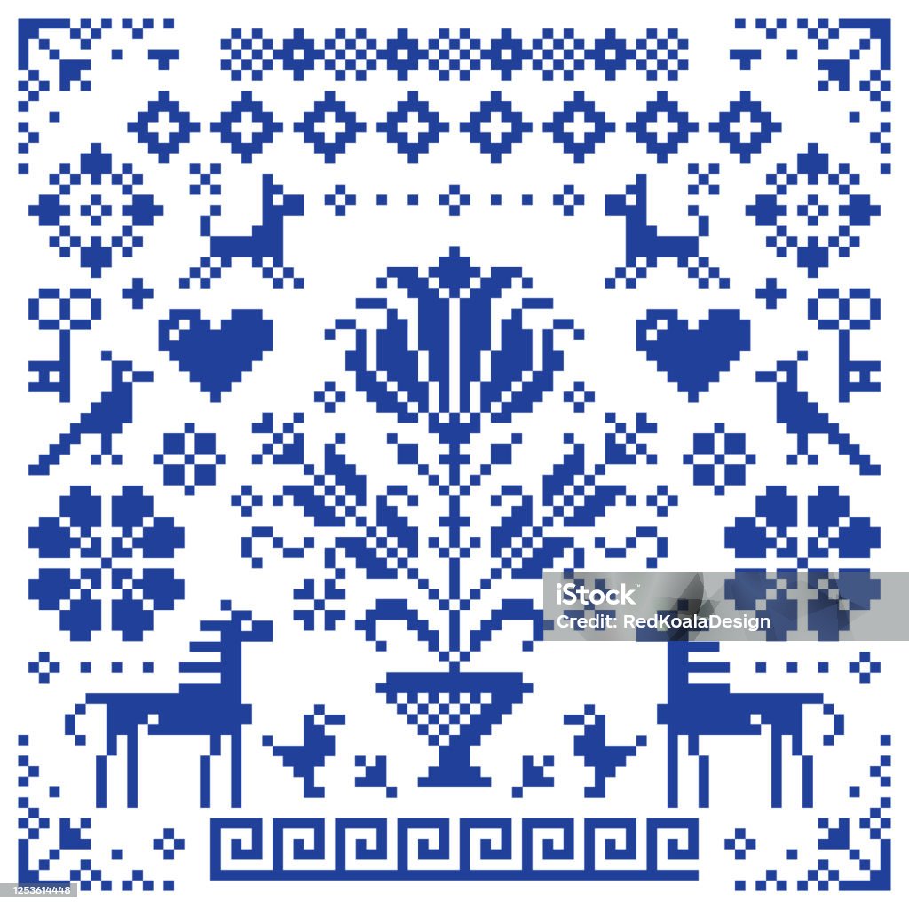 Austrian Patterns Retro Retro Crossstitch Vector Seamless Pattern Background Inspired By Old ...