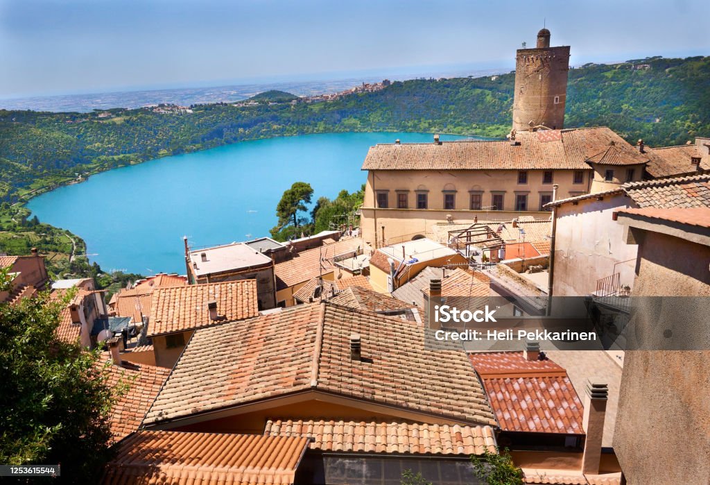 Nemi Colli Albani Rome Nemi is a cute little Italian town south from Rome facing to Lago di Nemi (also called the mirror of Diana).  It is famous for its little strawberries and its amazing history Hill Stock Photo
