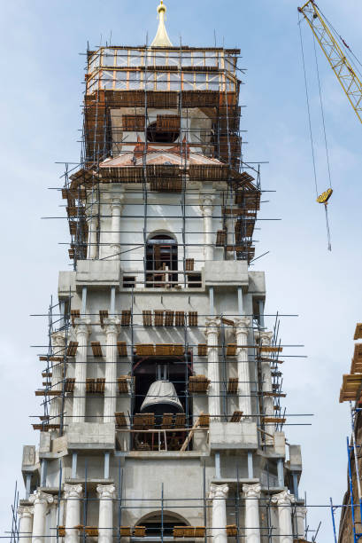 istock Scaffolding installed at old church building high level 1253617759
