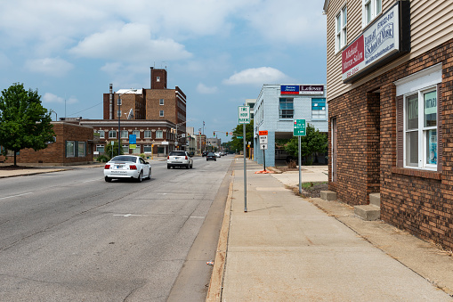 Elkhart, Indiana, USA - August 24, 2014: View of the downtown of the city of Elkhart, in the State of Indiana.