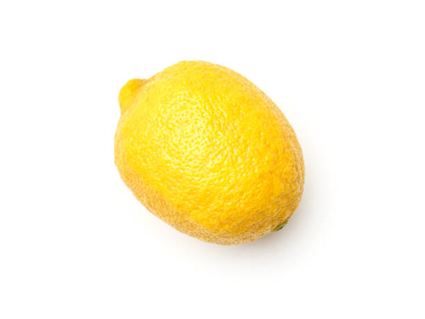 One lemon isolated on white background. Top view