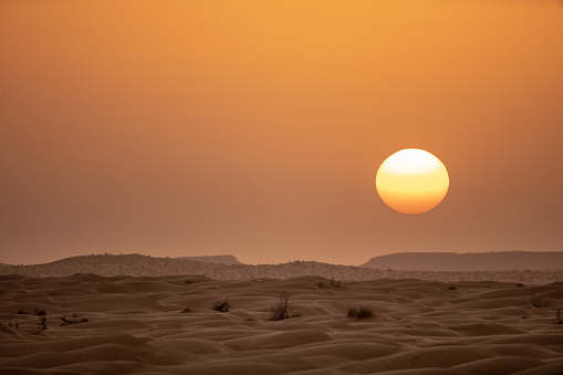 View of the desert in Tunisia, the beginning of the Sahara