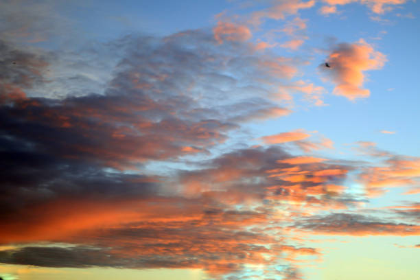 Dramatic sunset sky with clouds. Blurry colorful sky background. Blue sky and colorful clouds pattern backgrounds. Sunrise sky.  Sunset sky.
