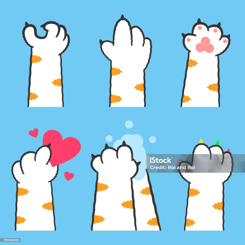Cat Paw With Different Gestures Vector Cartoon Set Isolated On Background  Stock Illustration - Download Image Now - iStock